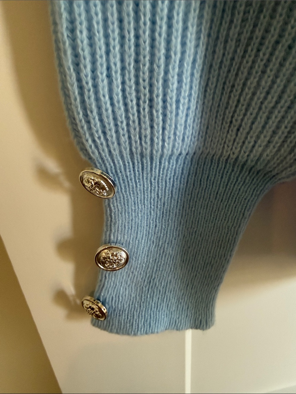 Light Blue V-Neck Ribbed Sweater - Picture 3 of 4